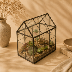 Wholesale Handcrafted Irregular Geometric Glass Terrarium Black Finished Iron <b>Frame</b> for Home Garden Succulent <b>Plant</b> Display - Product Image 5