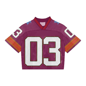 เสื้อฟุตบอลอเมริกันแบบสตรีทแวร์เสื้อฟุตบอลสำหรับผู้ชายเสื้อครอปแบบตาข่ายทรงหลวมผู้ผลิตตามสั่ง - Product Image 4