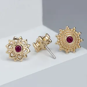 Giometal Luxury Piercing Jewelry 18KT Solid Gold 25g Threadless Ends Tops With Pigeon's Blood Ruby Piercing Manufacturer