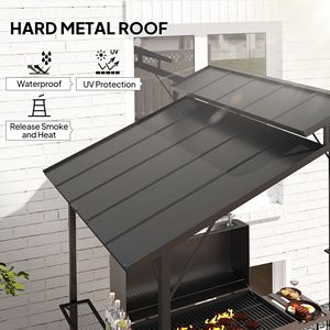 Gazebo con Tetto Rigido 8 x 5 Piedi, Doppio Tetto in Metallo, 2 Ripiani Laterali e 10 Ganci per Patio, Giardino, Prato, Terrazza - Product Image 4