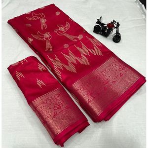 FANCY JACQUARD SEDA JACQUARD TRABAJO SAREE CON BLUSA SIN COSTAR RANI - Product Image 1
