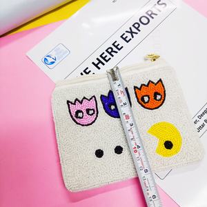 Monedero Artesanal 100% Algodón con Cuentas, Diseño de Juego Arcade Pac-Man, Patrón de Fantasma Colorido, Bolsa Duradera con Cremallera para Almacenamiento - Product Image 5