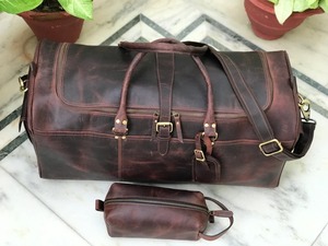 กระเป๋าหนังแท้แบบดัฟเฟิล กระเป๋าเดินทางวินเทจสำหรับวันหยุดสุดสัปดาห์  ขนาดใหญ่ น้ำหนักเบา ซิปปิด  สำหรับทุกเพศ  ขายตรงจากโรงงาน - Product Image 4