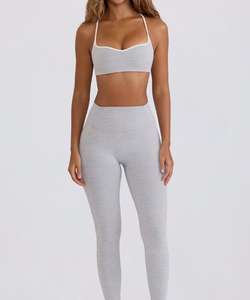 Ensemble de vêtements de sport respirants à motif uni avec logo personnalisé, ensemble de sport pour femmes, Pilates, yoga, ensemble de soutien-gorge et leggings 2 pièces - Product Image 6