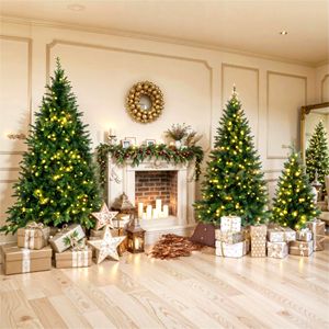 Set di 3 Alberi di Natale Artificiali Sottili Pre-Illuminati da 8FT, 6FT e 4FT con Effetto Neve per Decorazioni Natalizie - Product Image 1