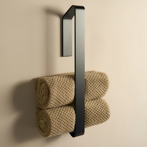 Porte-serviettes mural carré en métal noir mat, design moderne, auto-adhésif, fait main, pour salle de bain domestique - Product Image 3