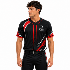 เสื้อเบสบอล RONAL SPORTS สีดำ แดง ขาว สำหรับผู้ชาย แขนสั้น ระบายเหงื่อได้ดี พิมพ์ลายแบบ Sublimated ทรงปกติ เสื้อผ้าสำหรับผู้ใหญ่ - Product Image 3