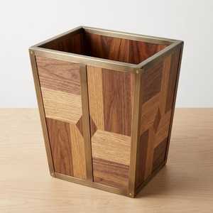 Luxury Wooden Dustbin Box with <b>Metal</b> Frame Geometric Design Decorative for Home Office Waste Basket - Product Image 1