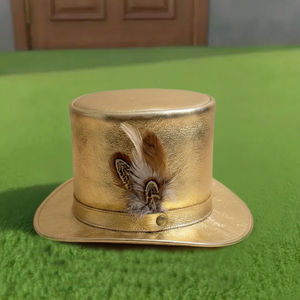 Chapeau haut-de-forme en cuir doré fait main, sur mesure, de qualité supérieure, style steampunk gothique victorien, pour festival - Product Image 2