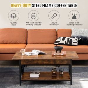 2-Tier Industrial Rectangular Coffee Table with Practical Storage <b>Shelf</b> - Product Image 4