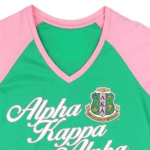 T-shirt Raglan Vert Rose Personnalisé Col V Manches Courtes Décontracté Sportswear Tenue d'Équipe Vêtement Tendance Bicolore Haut Élégant pour Femme Nouveauté - Product Image 6