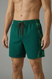 Shorts de boxe bleus pour hommes avec laçage gris sur le devant et taille élastique, en polyester respirant, pour l'entraînement toutes saisons - Product Image 3