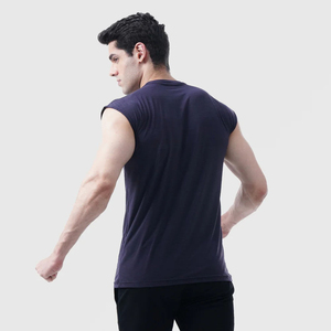 เสื้อกล้ามถักแบบสวมใส่สบายสำหรับผู้ชาย ออกกำลังกาย ฟิตเนส สีดำล้วน ทรงหลวม แขนกว้าง ผ้าฝ้าย - Product Image 4