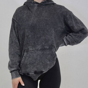 Sweat à capuche pour homme en molleton épais noir anthracite délavé à l'acide, à manches longues, avec poche kangourou, OEM ODM Vente en gros - Product Image 1