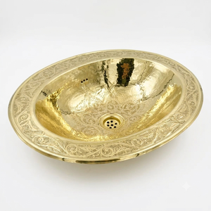 Lavabo Ovalado de Latón Grabado a Mano con Borde Floral Decorativo para Baños de Lujo, Venta al por Mayor para Hoteles, Resorts y Spas - Product Image 1