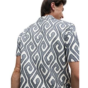 เสื้อเชิ้ตลำลองผ้าฝ้ายแท้พิมพ์ลายแจ็คการ์ดอิคัตสำหรับผู้ชาย – เนื้อผ้านุ่ม ระบายอากาศได้ดี แรงบันดาลใจจากวัฒนธรรมพื้นเมือง แขนยาว ติดกระดุม ทรงปกติ ใส่ได้ทุกวัน - Product Image 4