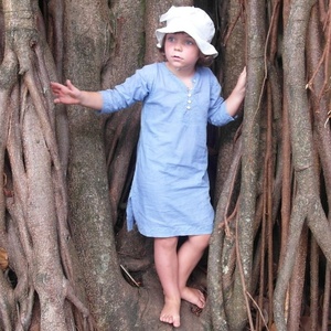 Pretty Blue 100% Soft Cotton Summer Wear Long <b>Kaftan</b> Featuring With Beautiful Flower Embroidery Long Sleeves & Front Buttons - Product Image 1