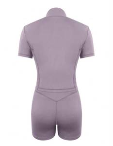 Metallic Breathable Washed Zip up Women <b>Jumpsuit</b> Short Sleeve High Neck Bodycon Romper Stage Wear - Product Image 2