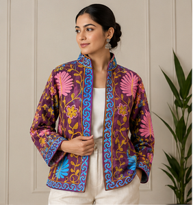 Veste courte bohème multi-designers, broderie florale botanique, artisanat expert fait main, style Jaipuri, vente en gros, export, vêtements pour femmes - Product Image 1