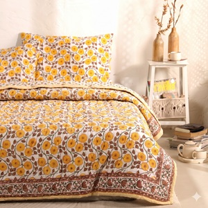 Hand Block Print Cotton <b>Quilt</b> Reversible Mughal Floral Bedspread Vintage Boho Lightweight Cotton Oversize Comforter Blanket Gift - Product Image 4