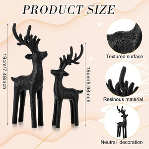 Ensemble de sculptures de cerfs noir mat élégant - Paire de figurines de rennes modernes sur pied pour décoration de table de Noël et de salon - Product Image 5