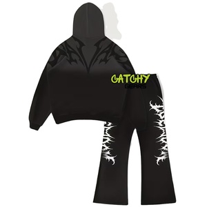 Ensemble de survêtement décontracté en coton respirant avec impression en relief pour hommes et femmes, personnalisable, style streetwear et sportswear, vente en gros OEM - Product Image 2