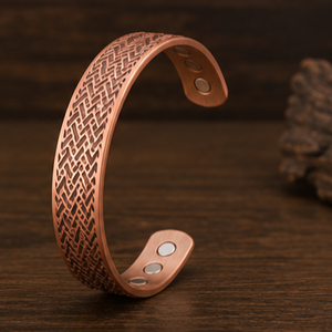 Luxury Woven Lattice <b>Engraved</b> Magnetic Pure Copper <b>Bangle</b> Wristlet With Embossed Design Luxury Metal Jewelry - Product Image 4