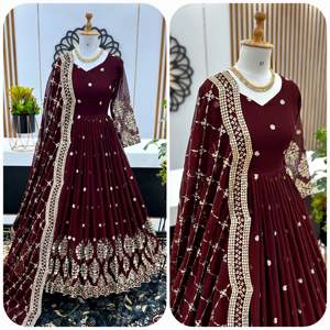 Robe de soirée de créateur entièrement brodée avec des sequins, entièrement cousue et avec dupatta, taille XL - Product Image 1