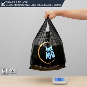 100 Sacchetti di Plastica con Manico, Buste Nere per T-Shirt, per Negozi al Dettaglio e Supermercati - Product Image 2