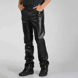 Pantalones de Cuero Genuino de Cordero Hechos a Medida a Precio Económico para Hombre, Impermeables, de Invierno, con Cinco Bolsillos, Negros - Product Image 2