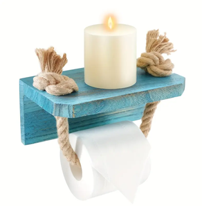 Support mural en corde pour papier toilette, design étagère en bois, rangement mural, crochet en corde, porte-rouleau de papier toilette - Product Image 1