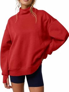 Sudadera Oversize Roja Personalizada con Cuello Alto, de Felpa de Algodón Grueso, con Dobladillo Dividido, Estilo Casual Urbano con Logotipo Personalizado - Product Image 1