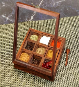Most Attractive Design Wooden Spice <b>Box</b> Leaf Shaped Hammered Flower Design - Product Image 2