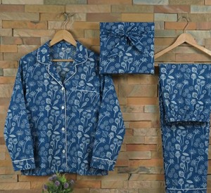 Ensembles de pyjamas classiques en coton indien imprimé à la main, motifs indigo, magnifiques tenues de nuit - Product Image 6