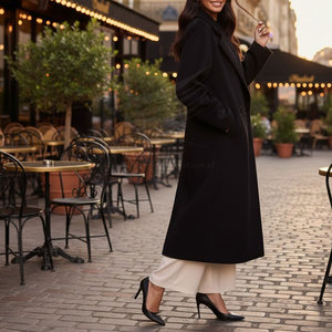 Abrigo Largo de Invierno para Mujer, Cierre de Botones Cruzados, Tejido de Lana y Lona, Transpirable, Casual y Elegante - Product Image 6