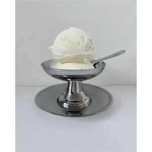 Luxury Metal <b>Ice</b> Cream Bowl with Matching Underplate <b>Footed</b> Sundae Cup Dessert Serving Dish Stainless Steel Tableware for Party - Product Image 1