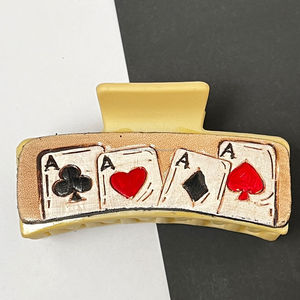 Pince à cheveux en cuir façonnée à la main style western pour femme, motif cartes à jouer élégant, accessoire de mode boutique, cadeau - Product Image 4