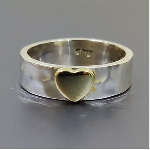 Heart Shape <b>925</b> <b>Silver</b> <b>Ring</b> With 22k Gold Plated Minimalist Design Unisex Everyday Wear - Product Image 2
