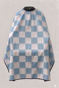 Robe de barbier imperméable en polyester à carreaux bleu clair et blanc avec détection d'aiguilles et fusion sans couture unisexe - Product Image 2