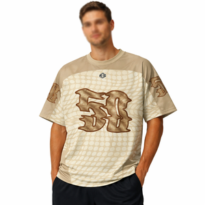 Maillot de football américain texturé personnalisé par sublimation style B2B 2026, maille respirante couleur sable, coupe oversize, tenue d'équipe, commandes en gros OEM - Product Image 5