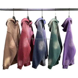 Chándal personalizado 220g lavado ácido desgastado 2024 de gran tamaño French Terry 100% algodón cintura elástica para hombres - Product Image 3