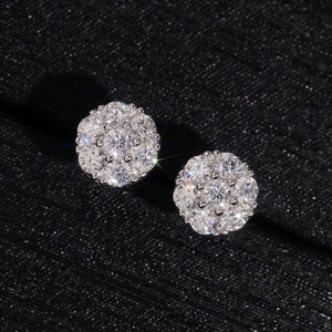 Moissanite Cluster <b>Stud</b> <b>Earrings</b> Round Pave Iced Out Diamond Look Luxury Sparkle Jewelry Gift for Women <b>Men</b> - Product Image 5
