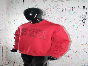 Jesus saves เสื้อสเวตเชิ้ตคอเสื้อแดงแบบ100% ปักลายแถบกว้างสีแดง - Product Image 4