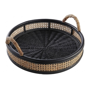 Modern Rattan <b>Woven</b> Tray Wood Serving Platter for Kitchen Countertop Storage Decorative Living Space Decor - Product Image 2