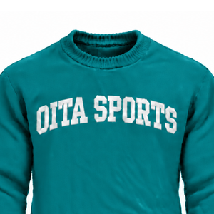 Custom Teal Blue Men Crew Neck Sweater Long Sleeve Soft Knit Pullover Casual Winter <b>Jumper</b> Ribbed Cuffs with Raised Chest Letter - Product Image 3