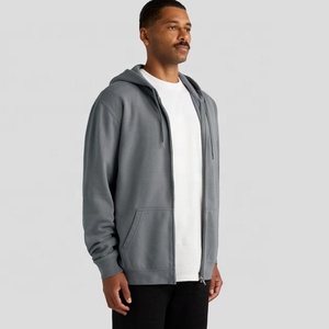 Men's Gray Hooded <b>Zip</b>-Up <b>Hoodie</b> Regular Fit Cotton Fleece Casual Autumn Wear Solid Color Knitted Front <b>Pocket</b> - Product Image 5