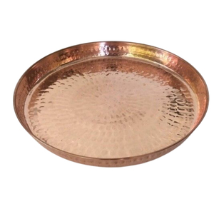 Plateau de service rond en cuivre de qualité supérieure, bord ondulé luxueux, plateau à nourriture fait main en cuivre pur, pour hôtels et restaurants. - Product Image 2
