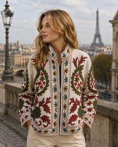 Elegancia vintage con moda boho moderna, chaqueta para mujer con un toque de lujo y originalidad, abrigo blazer bordado para invierno. - Product Image 1