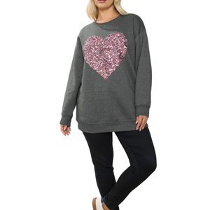 Sudadera de Talla Grande para Mujer, Transpirable, con Lentejuelas en Forma de Corazón, Cómoda, de Poliéster/Algodón, Manga Larga, Cuello Redondo - Product Image 2