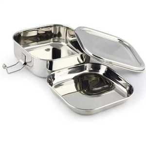 Square Stainless Steel <b>Lunch</b> <b>Box</b> Metal Bento <b>Box</b> Food Storage Container Snack <b>Box</b> Portable Meal Prep Container With Latch Lock - Product Image 1